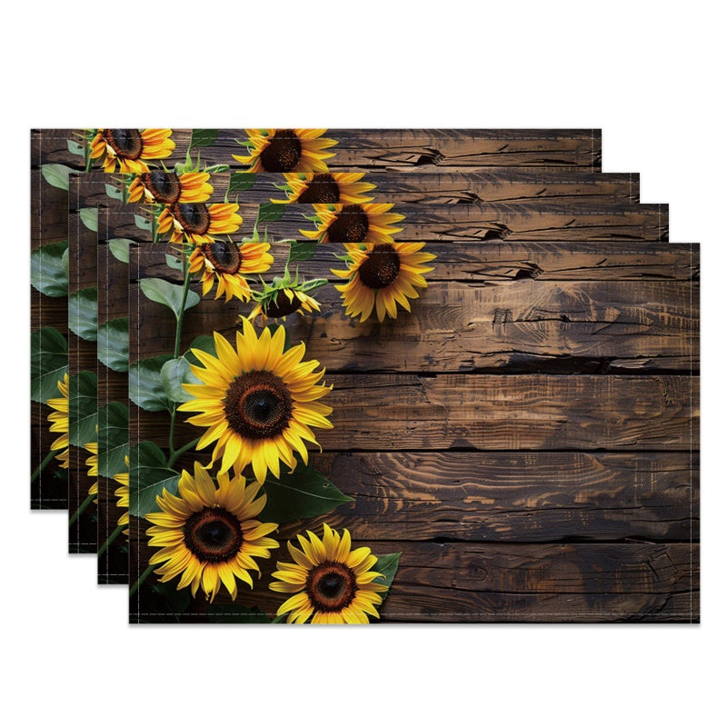 Layoris Tischset mit Sonnenblumen-Motiv, Holzmaserung, Braun