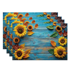 Layoris Blue Wood Grain Sunflower Placemat Set