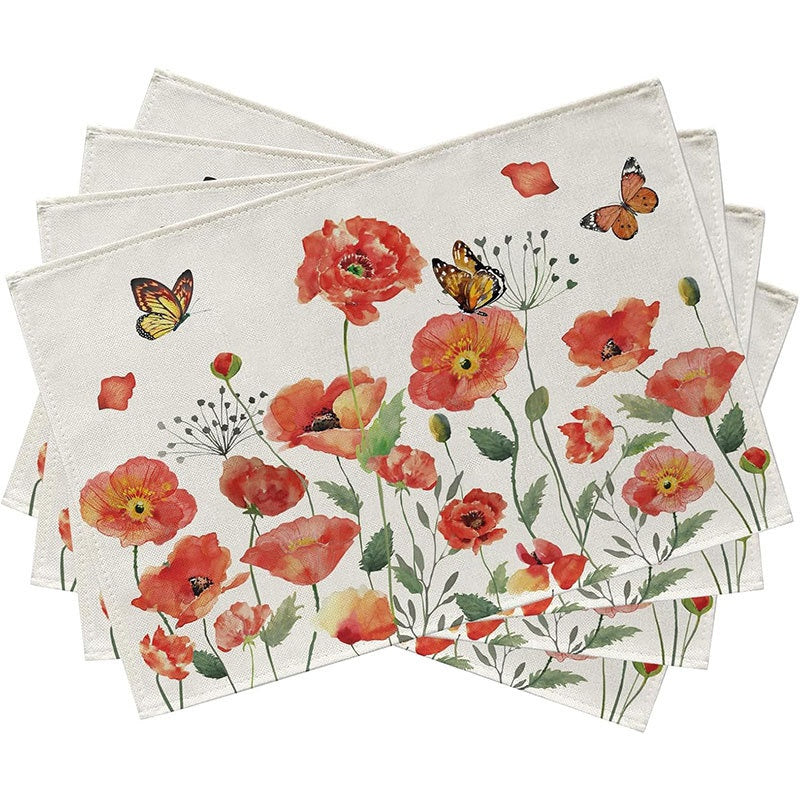 Layoris Red Flower Butterfly Placemat Set
