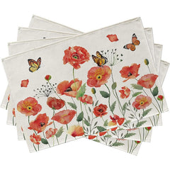 Layoris Red Flower Butterfly Placemat Set