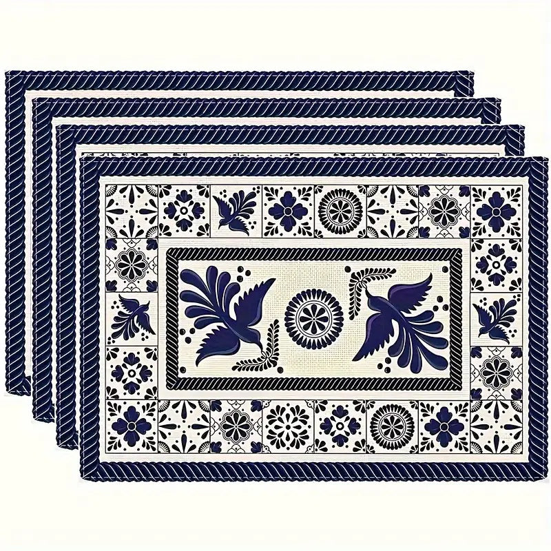 Layoris Blue Flower Pattern Placemat Set