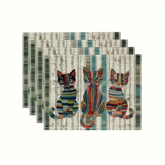 Layoris Mosaic Embroidery Cat Placemat Set