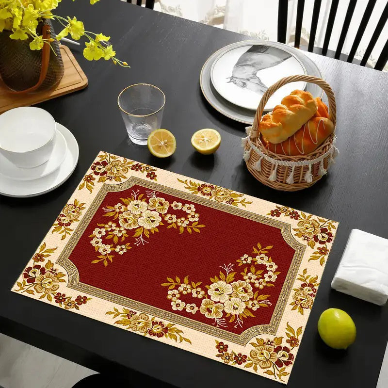 Layoris Red Floral Festive Ceremony Placemat Set