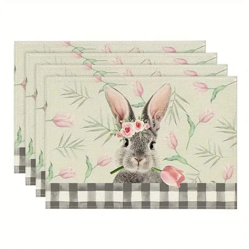Layoris Cute Bunny With Flowers Easter Placemat Set