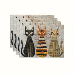Layoris Artistic Embroidered Three Cats Placemat Set