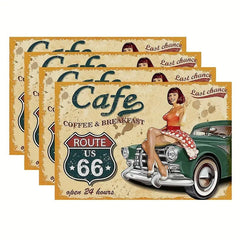 Layoris Cafe Route 66 Vintage Poster Placemat Set