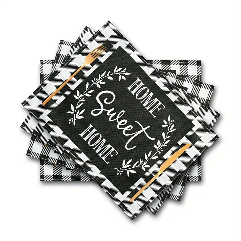Layoris Sweet Home Black And White Plaid Placemat Set
