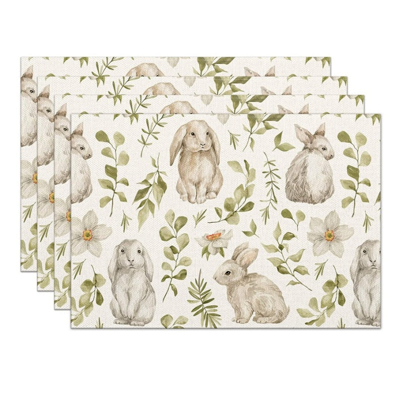 Layoris Bunny Flower Green Leaf Placemat Set