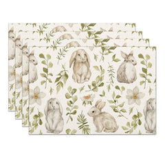 Layoris Bunny Flower Green Leaf Placemat Set