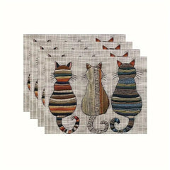 Layoris Tischset mit besticktem, gestreiftem Katzenmuster