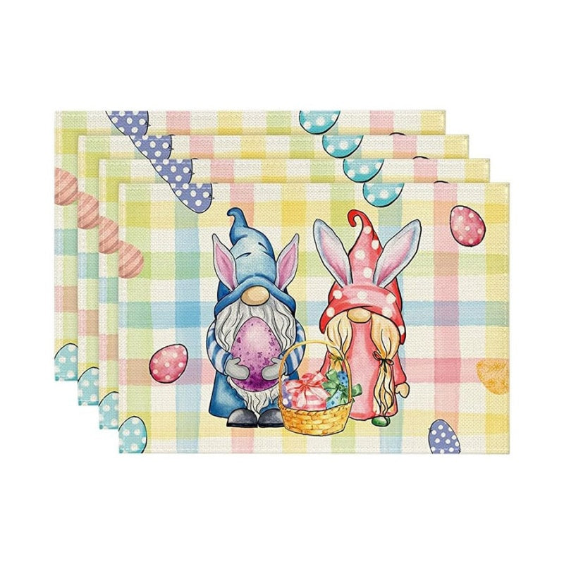 Layoris Bunny Ears Gnome Easter Plaid Placemat Set