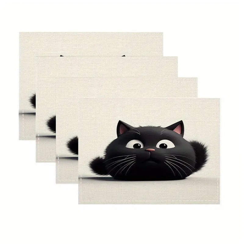 Layoris Cute Black Cat Head Table Decor Placemat Set