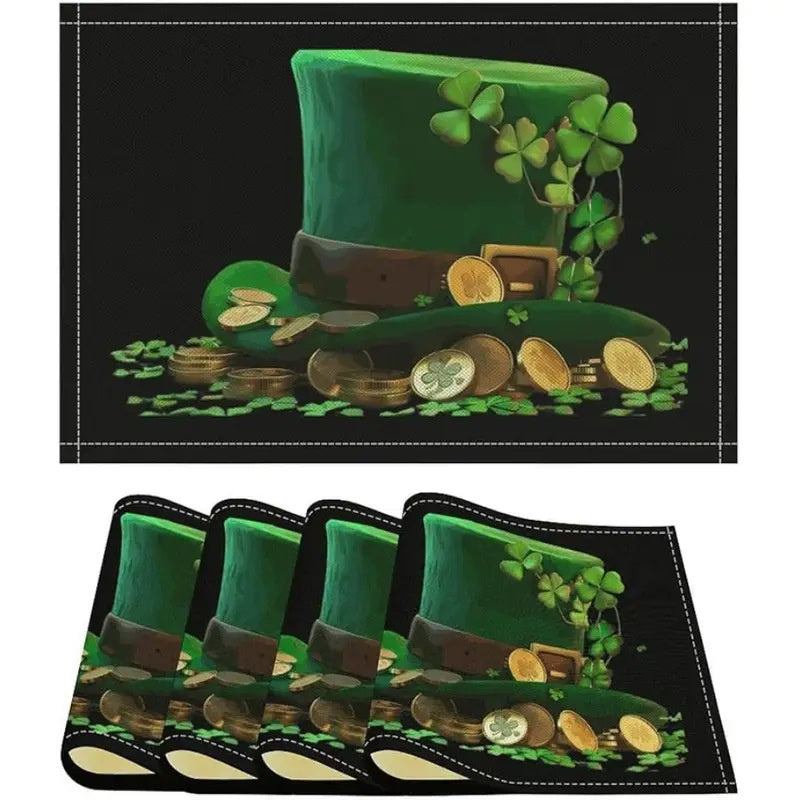 Layoris St. Patrick'S Hat Gold Coin Green Placemat Set