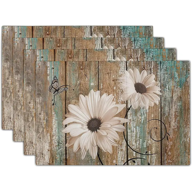 Layoris Country Style Floral Wood Texture Placemat Set