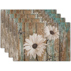 Layoris Country Style Floral Wood Texture Placemat Set