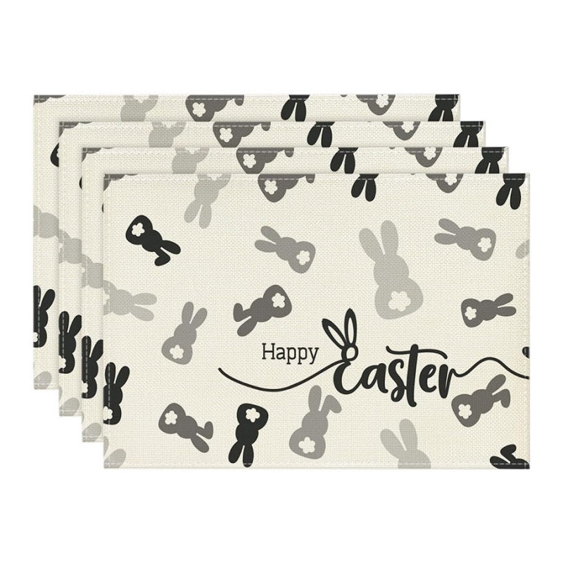 Layoris Gray And Black Rabbit Pattern Placemat Set