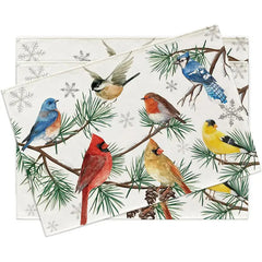 Layoris Tischset mit Vogelmotiv, Kiefernzweig, Schneeflocke
