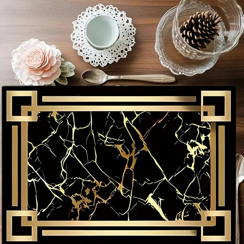 Layoris Black And Gold Marbled Placemat Set