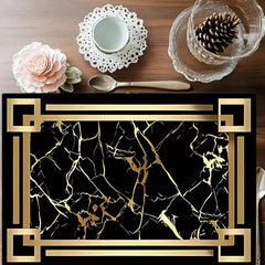 Layoris Black And Gold Marbled Placemat Set