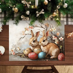 Layoris Oil Painting Bunny Egg Table Decor Placemat Set