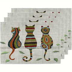 Layoris Dark Striped Cat Embroidered Placemat Set