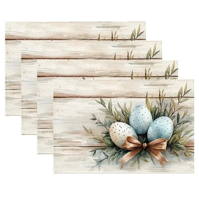 Layoris Easter Eggs Leaves Wood Grain Placemat Set