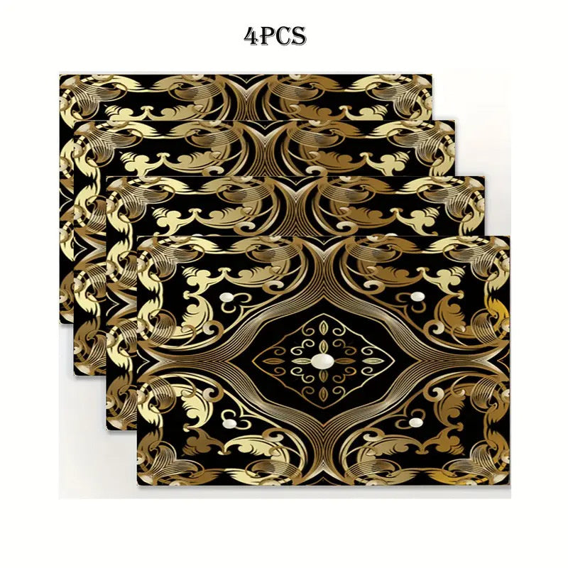 Layoris Gorgeous Golden Floral Linen Placemat Set