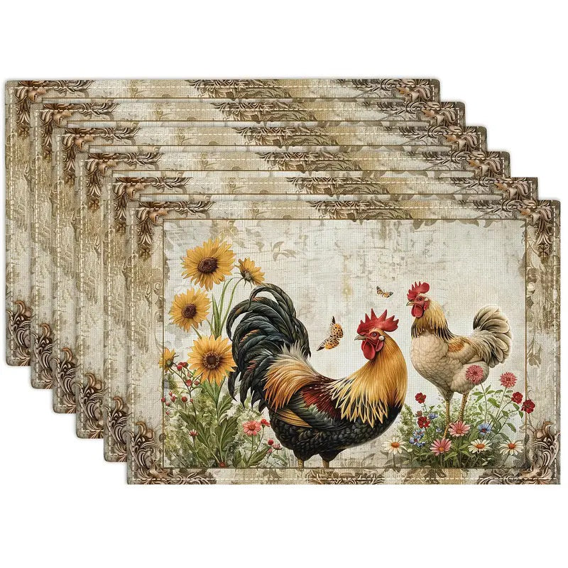 Layoris Rooster Hen Garden Vintage Placemat Set