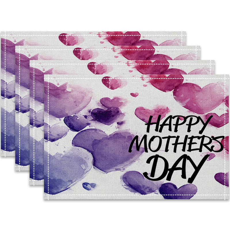 Layoris Pink Purple Love Heart Mother'S Day Placemat Set
