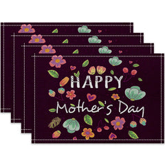 Layoris Floral Happy Mother'S Day Dark Brown Placemat Set