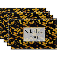 Layoris Gold Flower Mother Day Black Placemat Set