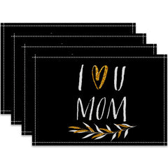 Layoris I Love You Mom Leaves Black Placemat Set