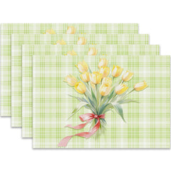 Layoris Yellow Tulip Green Plaid Placemat Set