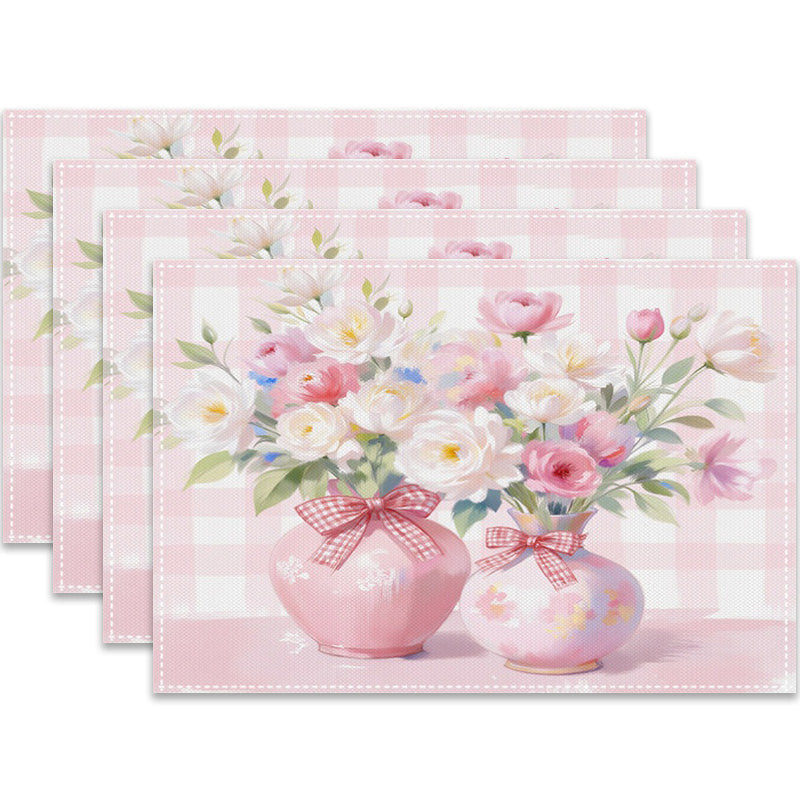 Layoris Oil Painting Vase Pink Plaid Placemat Set