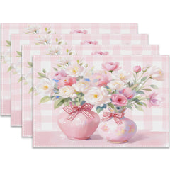 Layoris Oil Painting Vase Pink Plaid Placemat Set