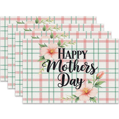 Layoris Pink Green Plaid Happy Mothers Day Placemat Set