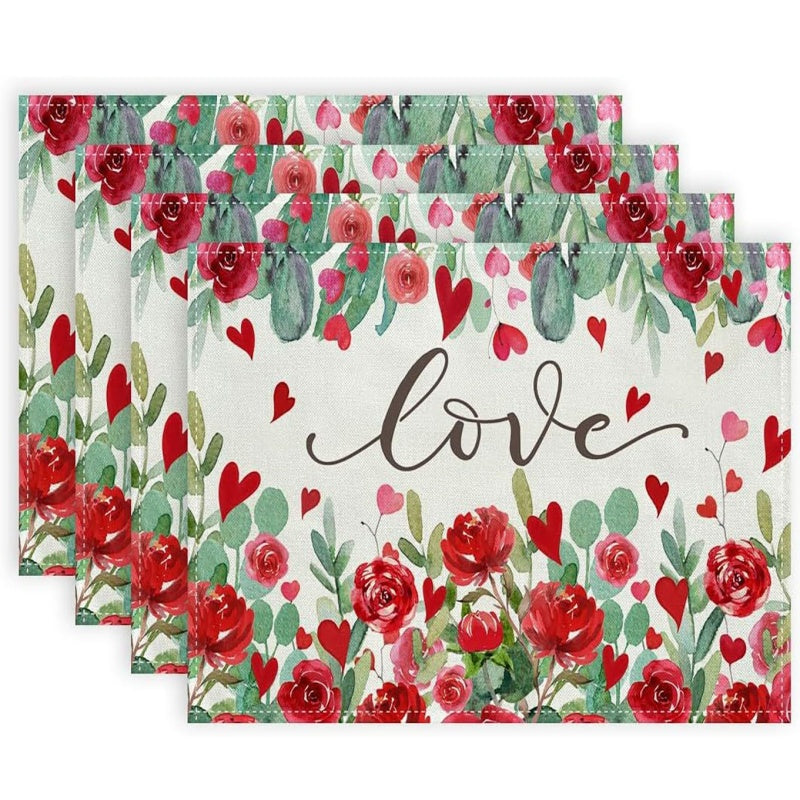 Layoris Red Heart Flower Mother'S Day Placemat Set