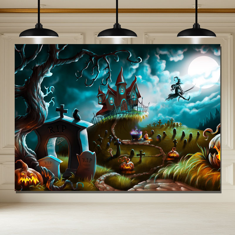 Layoris Scary Pumpkin Witch Halloween Party Backdrop