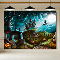 Layoris Scary Pumpkin Witch Halloween Party Backdrop