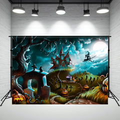 Layoris Scary Pumpkin Witch Halloween Party Backdrop