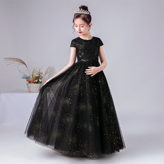 Black and Gold Sequined Tulle Dresses For Event Photo Shoot