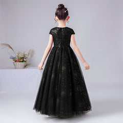 Black and Gold Sequined Tulle Dresses For Event Photo Shoot