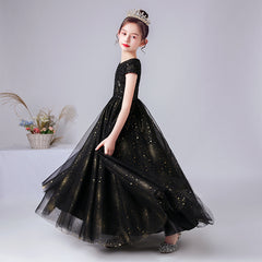 Black and Gold Sequined Tulle Dresses For Event Photo Shoot