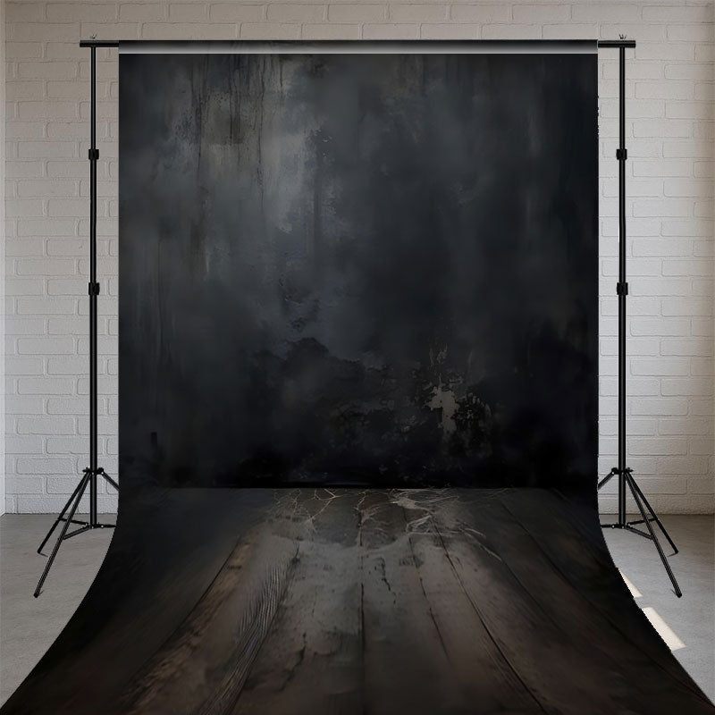 Black Wall Wood Grain Floor Sweep Backdrop - Layoris