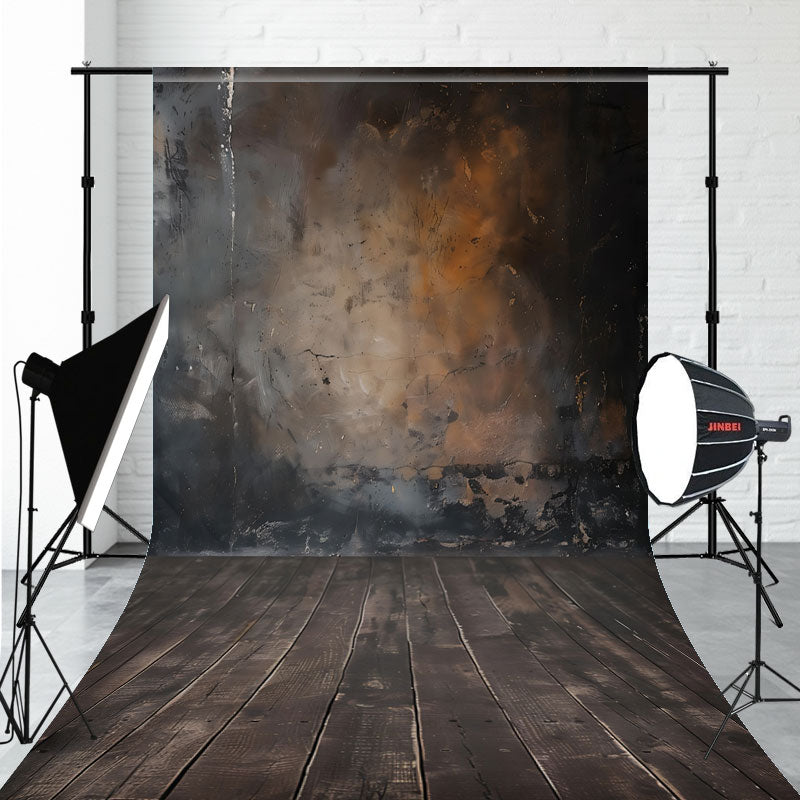Orange Wall Black Wooden Floor Sweep Backdrop - Layoris
