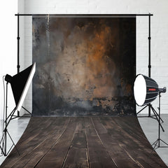 Orange Wall Black Wooden Floor Sweep Backdrop - Layoris
