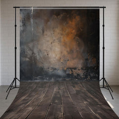 Orange Wall Black Wooden Floor Sweep Backdrop - Layoris