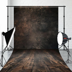 Black Brown Wooden Floor Photo Booth Sweep Backdrop - Layoris