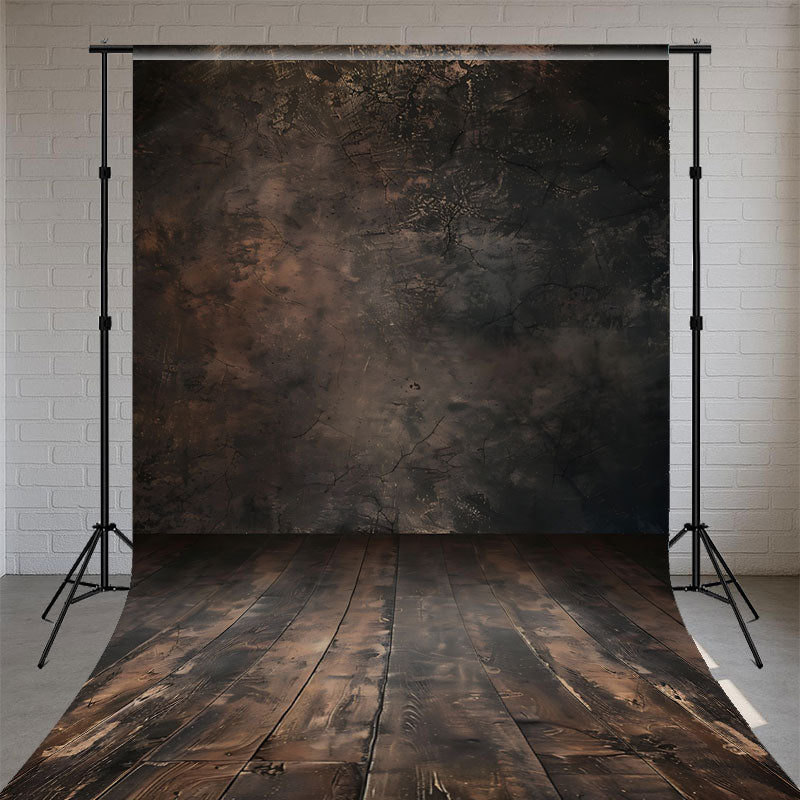 Black Brown Wooden Floor Photo Booth Sweep Backdrop - Layoris