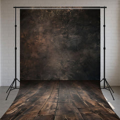 Black Brown Wooden Floor Photo Booth Sweep Backdrop - Layoris